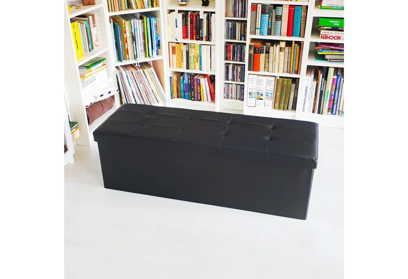 relaxdays Faltbare Sitzbank aus Kunstleder Schwarz mit Stauraum