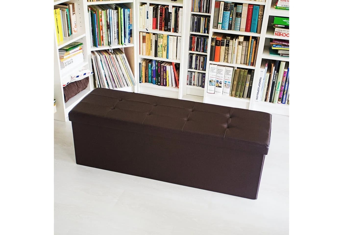 relaxdays Faltbare Sitzbank aus Kunstleder braun mit Stauraum