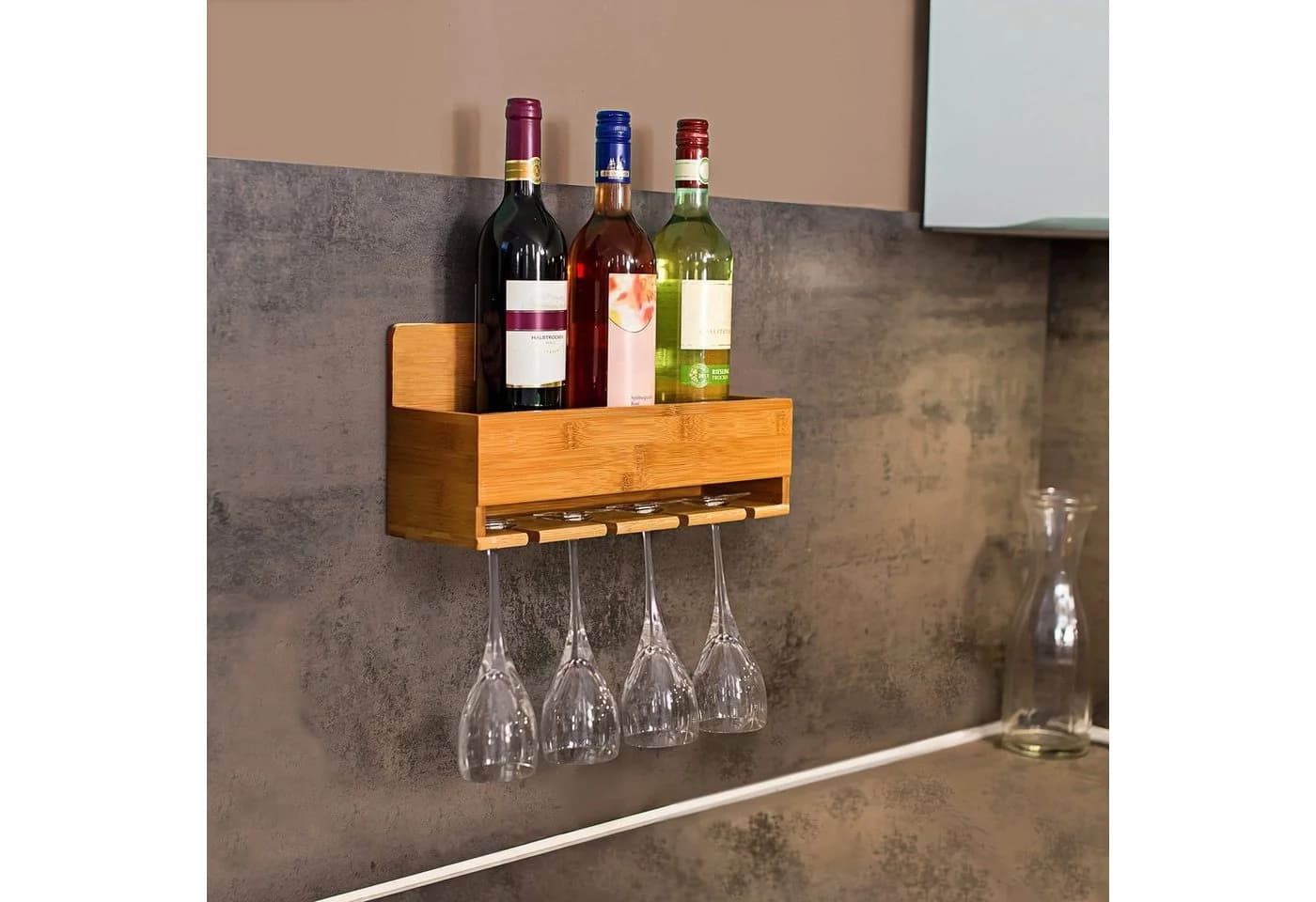 relaxdays Weinregal mit Glashalter Bambus Braun