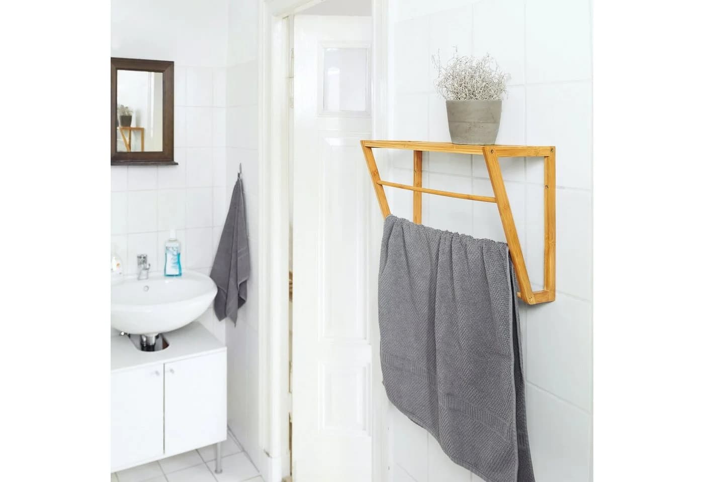 relaxdays Handtuchregal Bambus Wandhalter mit Ablage