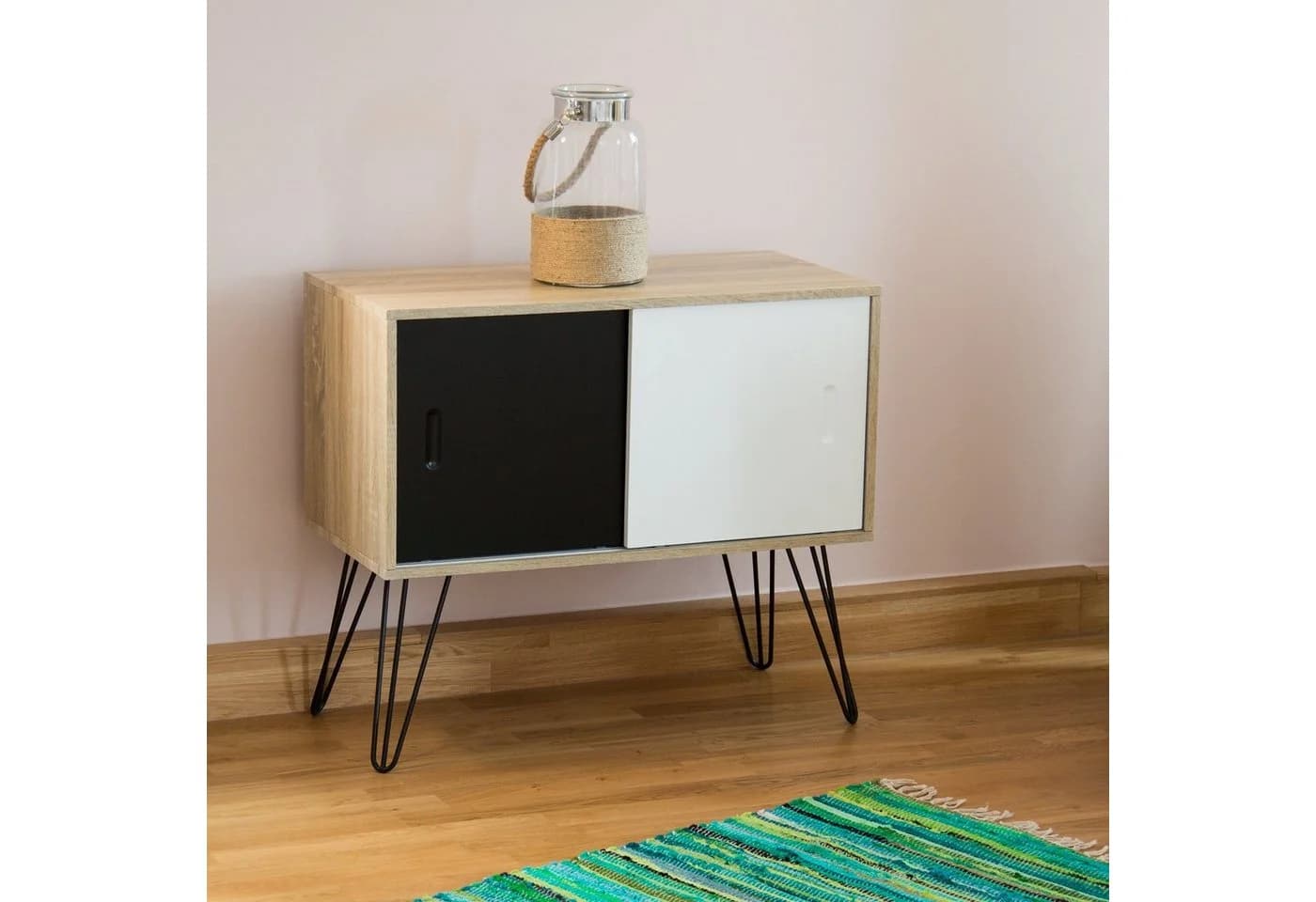 relaxdays Sideboard Retro Schwarz/Weiß/Natur MDF Furnier