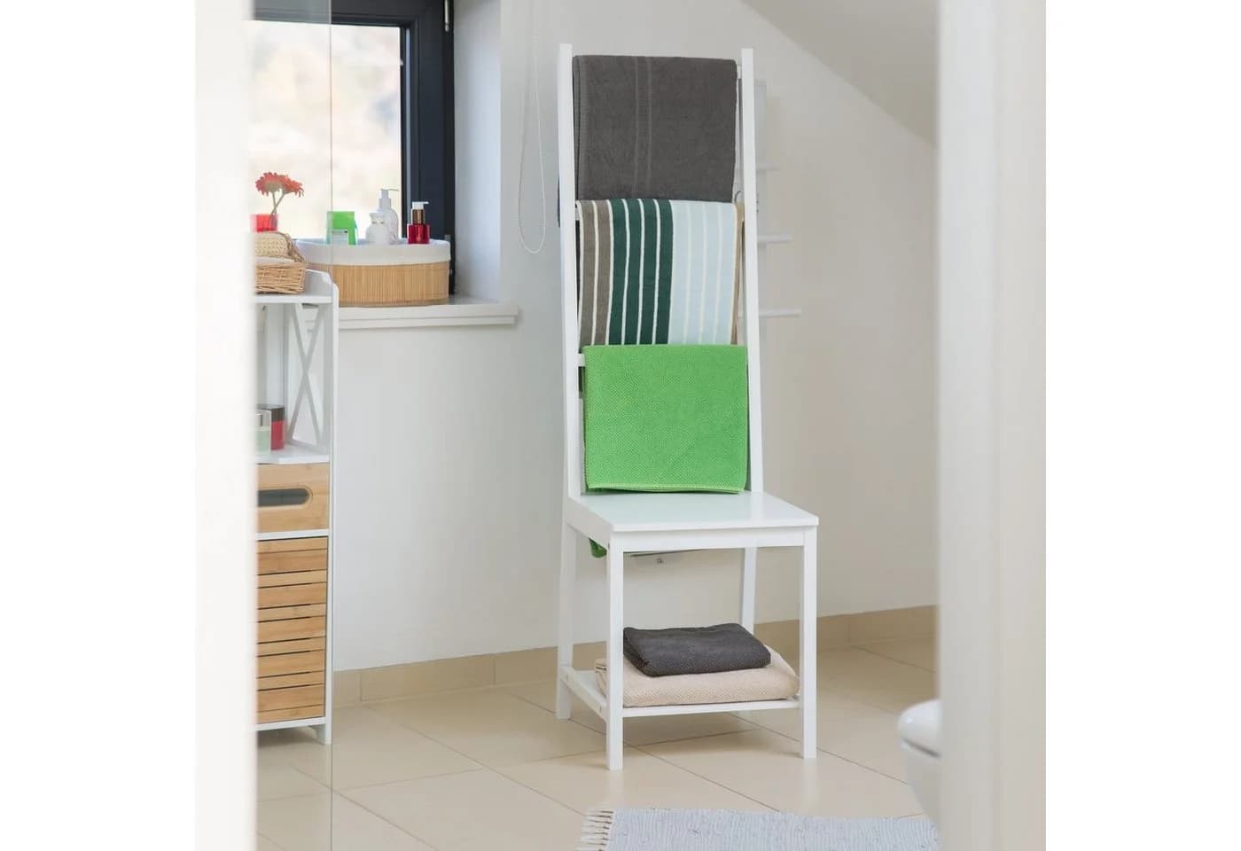 relaxdays Handtuchhalter Bambus Weiß Freistehend