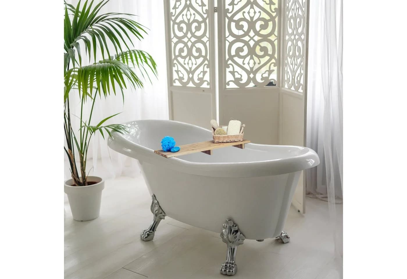 relaxdays Badewannenablage Bambus Braun Naturbelassen