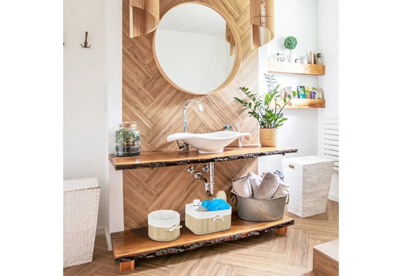 relaxdays Aufbewahrungskorb 4er Set Bambus Natur