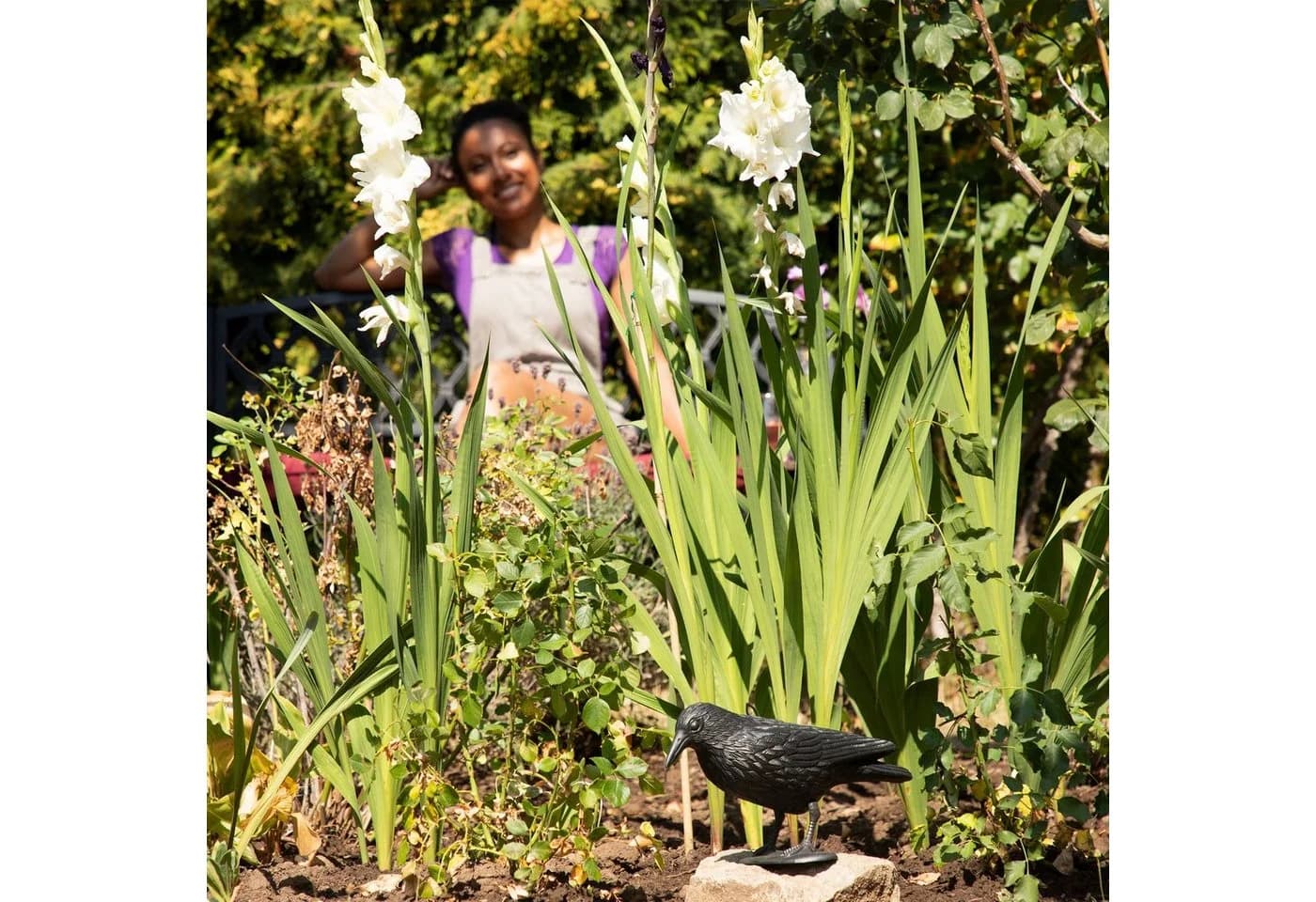 relaxdays 2x Taubenschreck Krähe Schwarz Wetterfest Gartenfigur