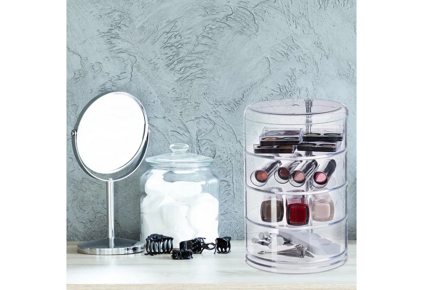 relaxdays Kosmetikorganizer mit drehbaren Fächern - Transparent