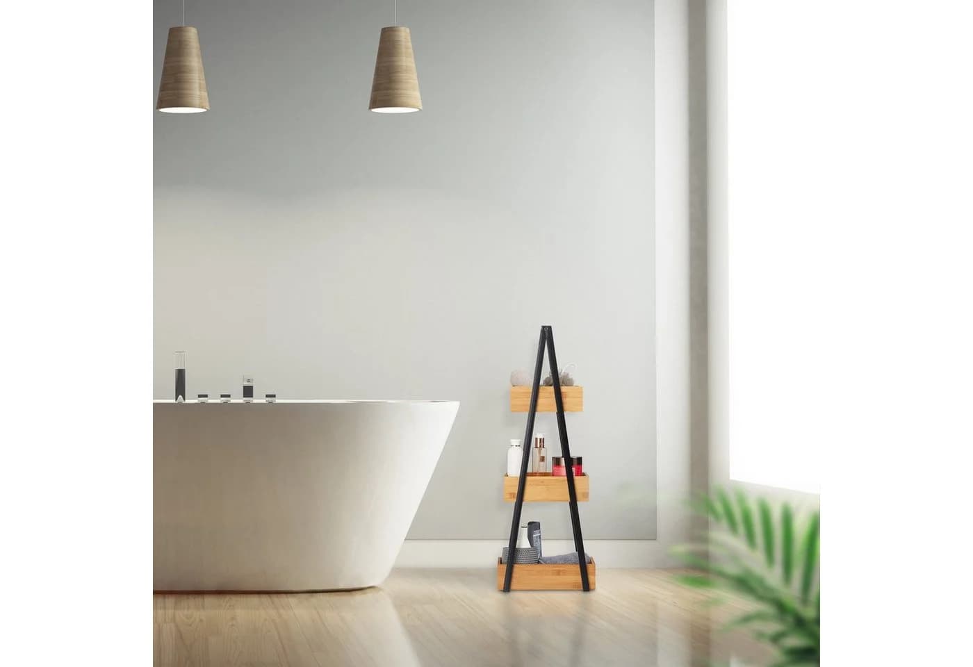 relaxdays Badregal Bambus 3 Ablage Modernes Leiterregal