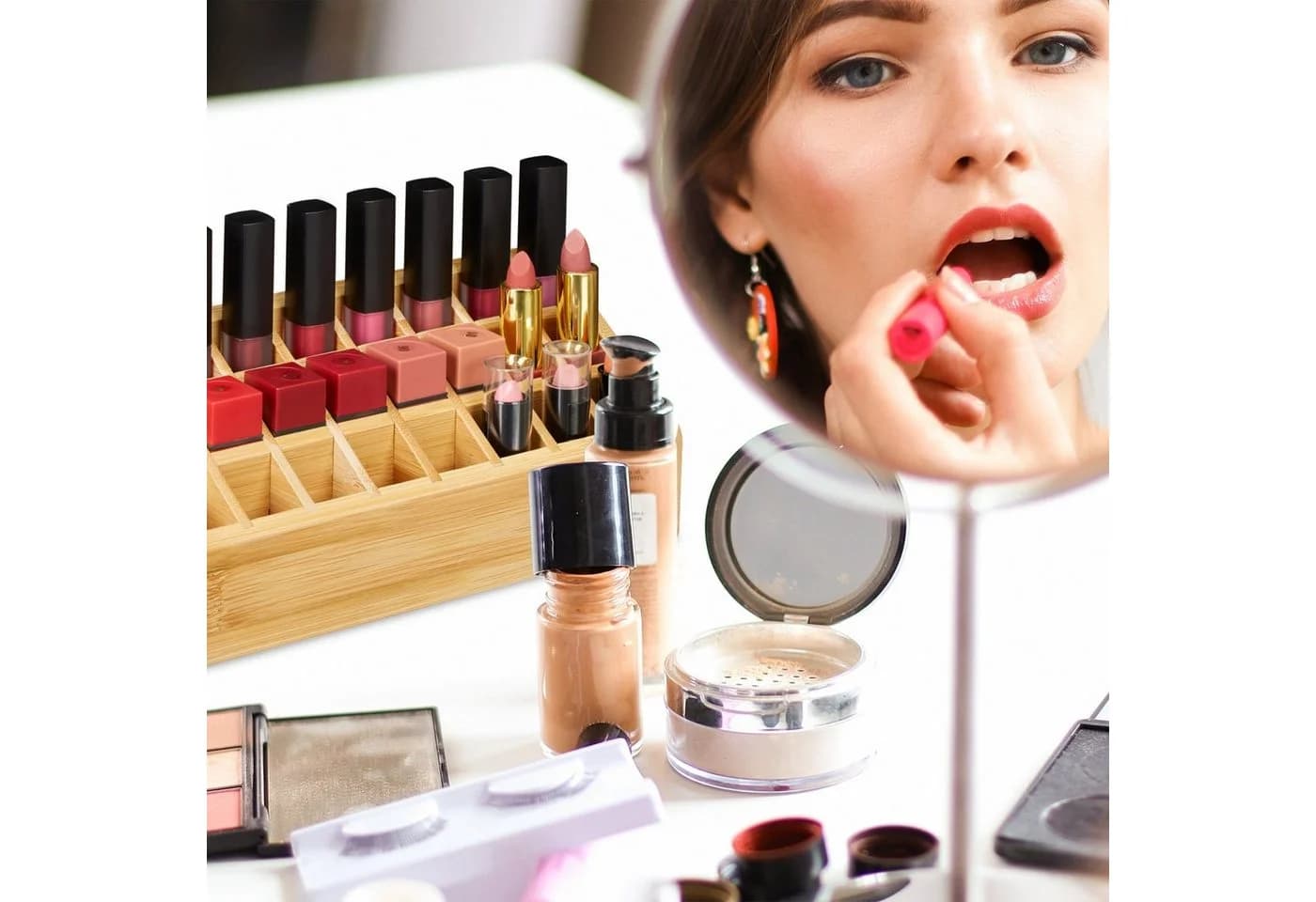 RELAXDAYS Make-Up Organizer Lippenstifthalter 24 Fächer Bambus
