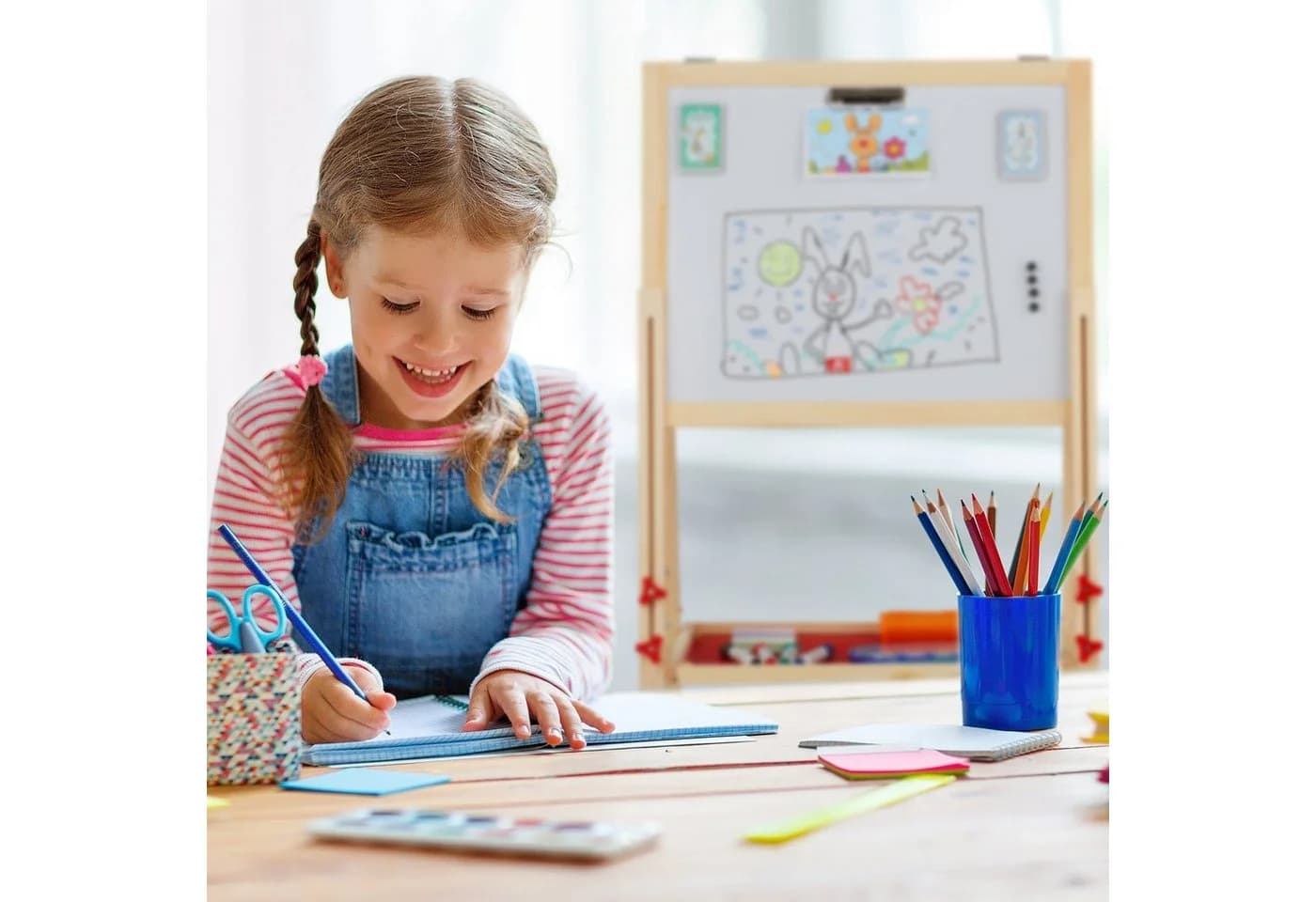 relaxdays Standtafel Doppelseitig für Kinder Höhenverstellbar