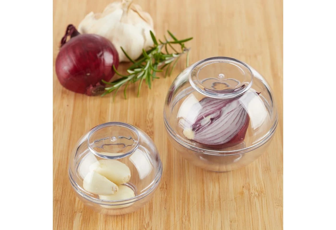 relaxdays Zwiebeldose 2er Set Transparent Kunststoff mit Drehverschluss