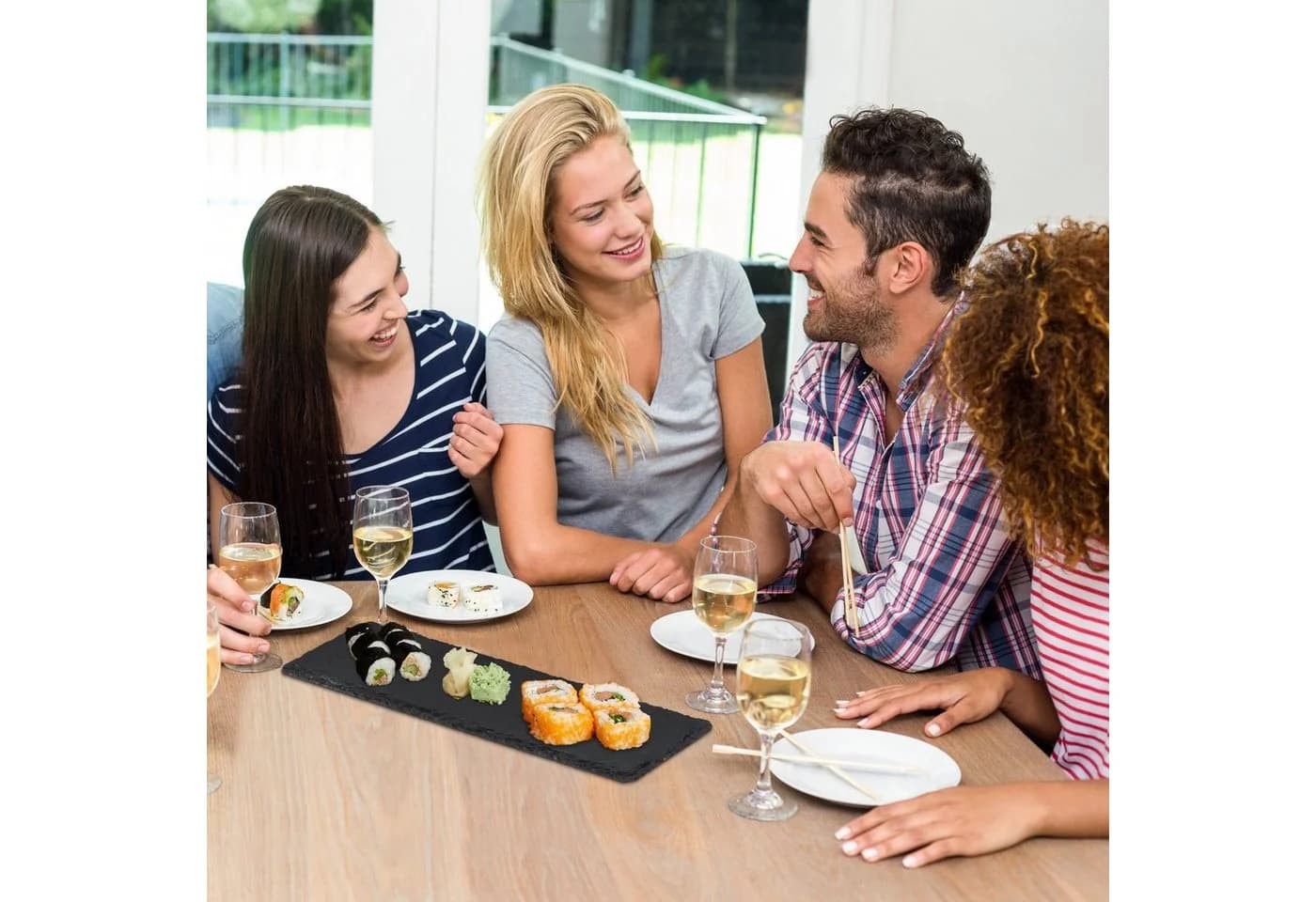 relaxdays Servierplatte Schiefer 6er Set Anthrazit