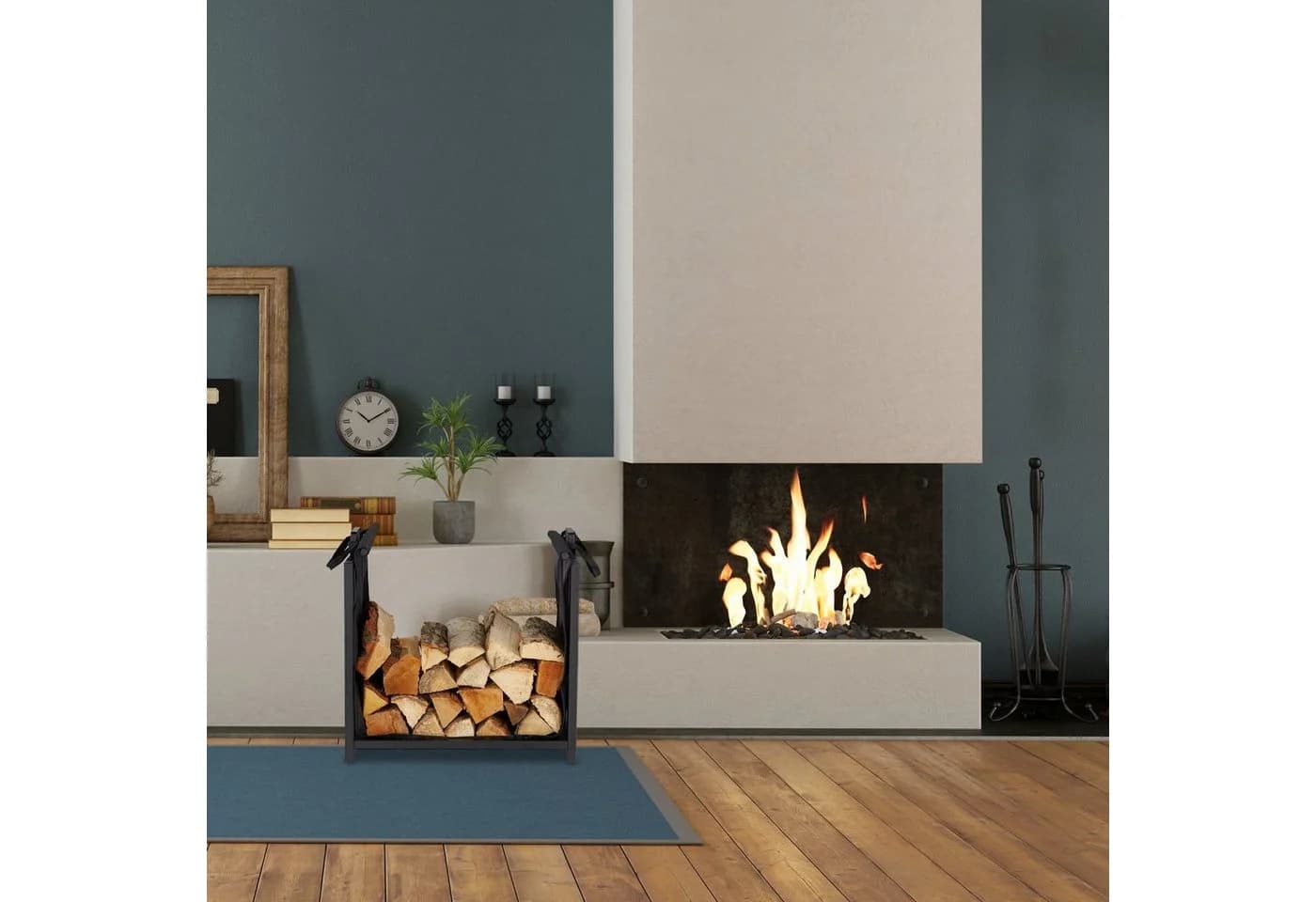 RELAXDAYS Kaminholzregal Schwarz mit Tragetasche aus Stahl