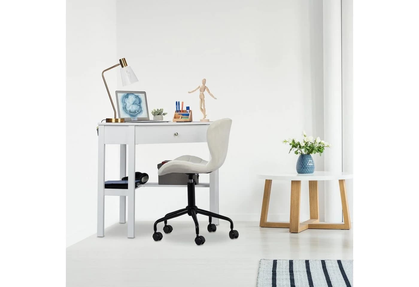 relaxdays Eckschreibtisch Weiß Landhaus-Design mit Schublade und Ablage