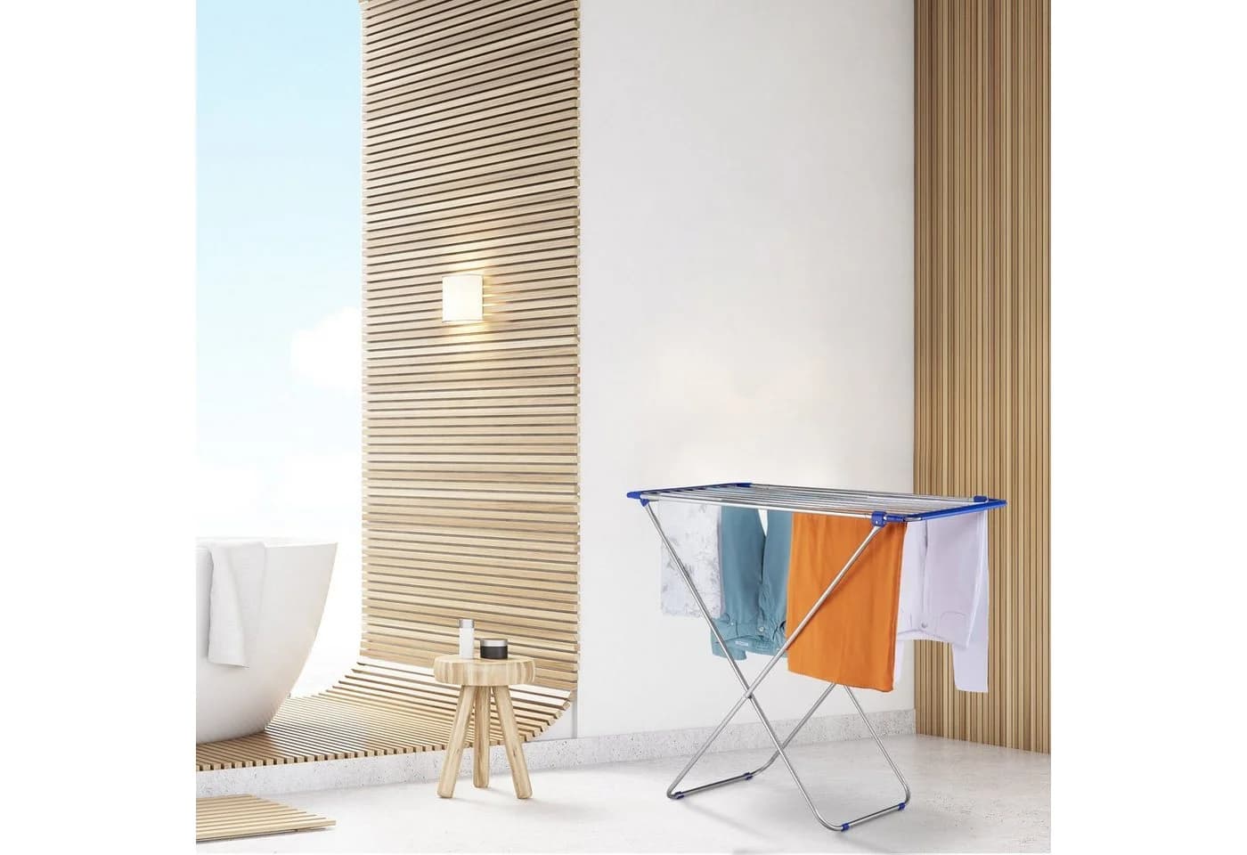 relaxdays Flügelwäschetrockner Ausziehbar Silber Blau