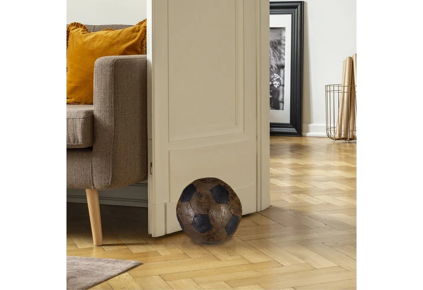 relaxdays Türstopper Fußball Retro Design Braun Schwarz