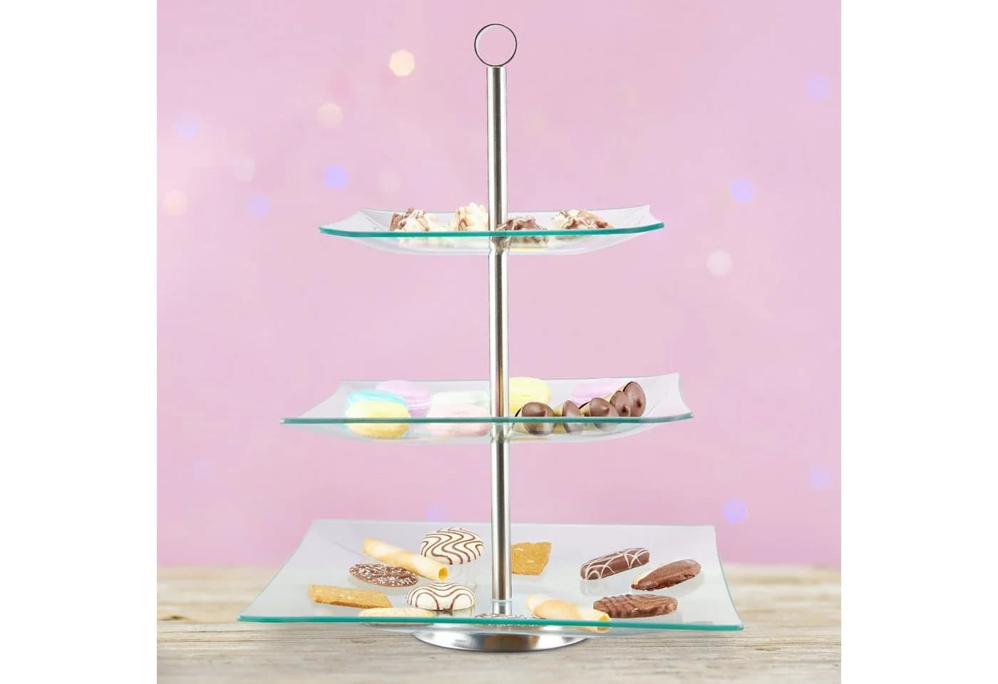 relaxdays Etagere 3 Etagen Glas Silber