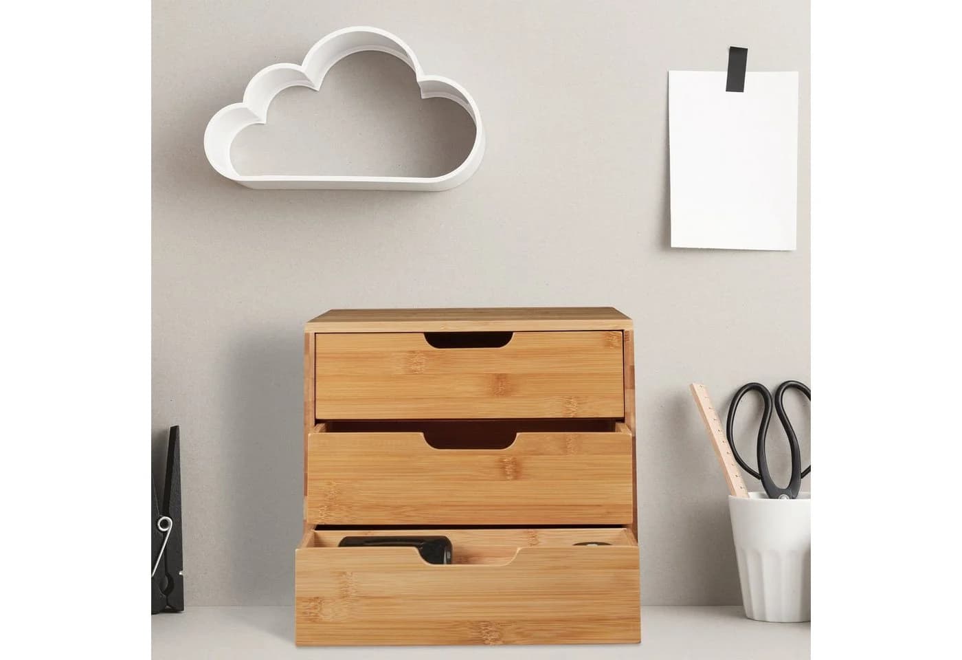 relaxdays Schreibtisch Organizer 3 Schubladen Bambus Braun