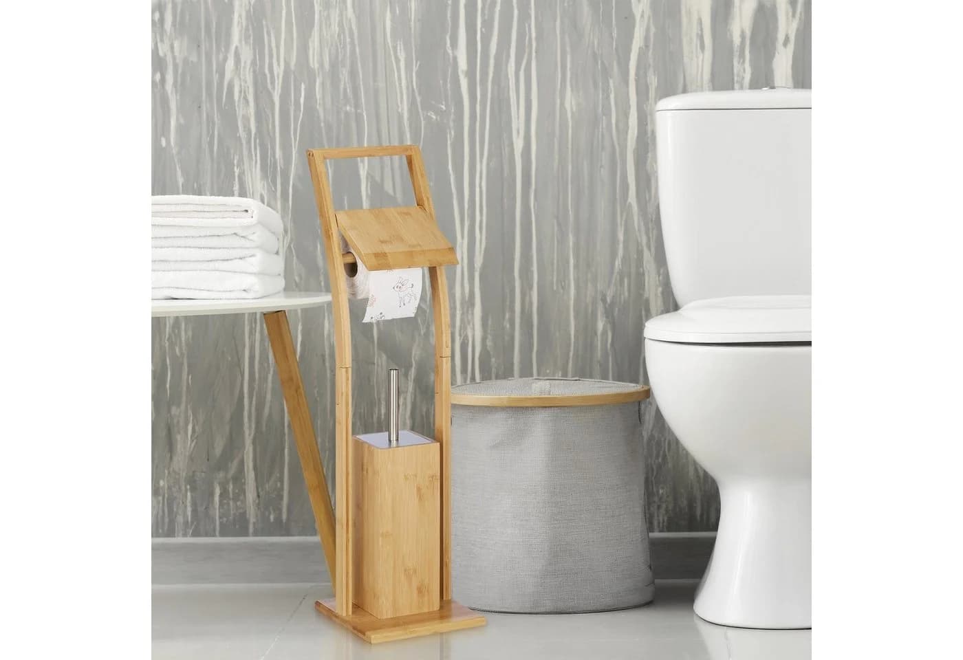 RELAXDAYS Toilettenpapierhalter WC Garnitur Bambus Silber