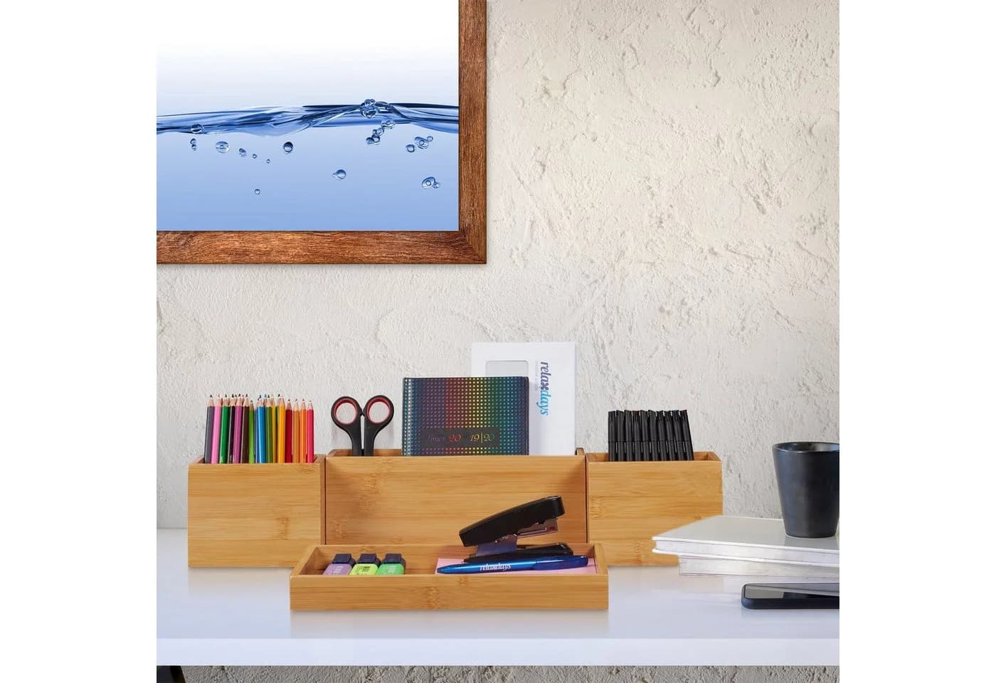 relaxdays Schreibtisch Organizer Set 4-tlg. Bambus Natur