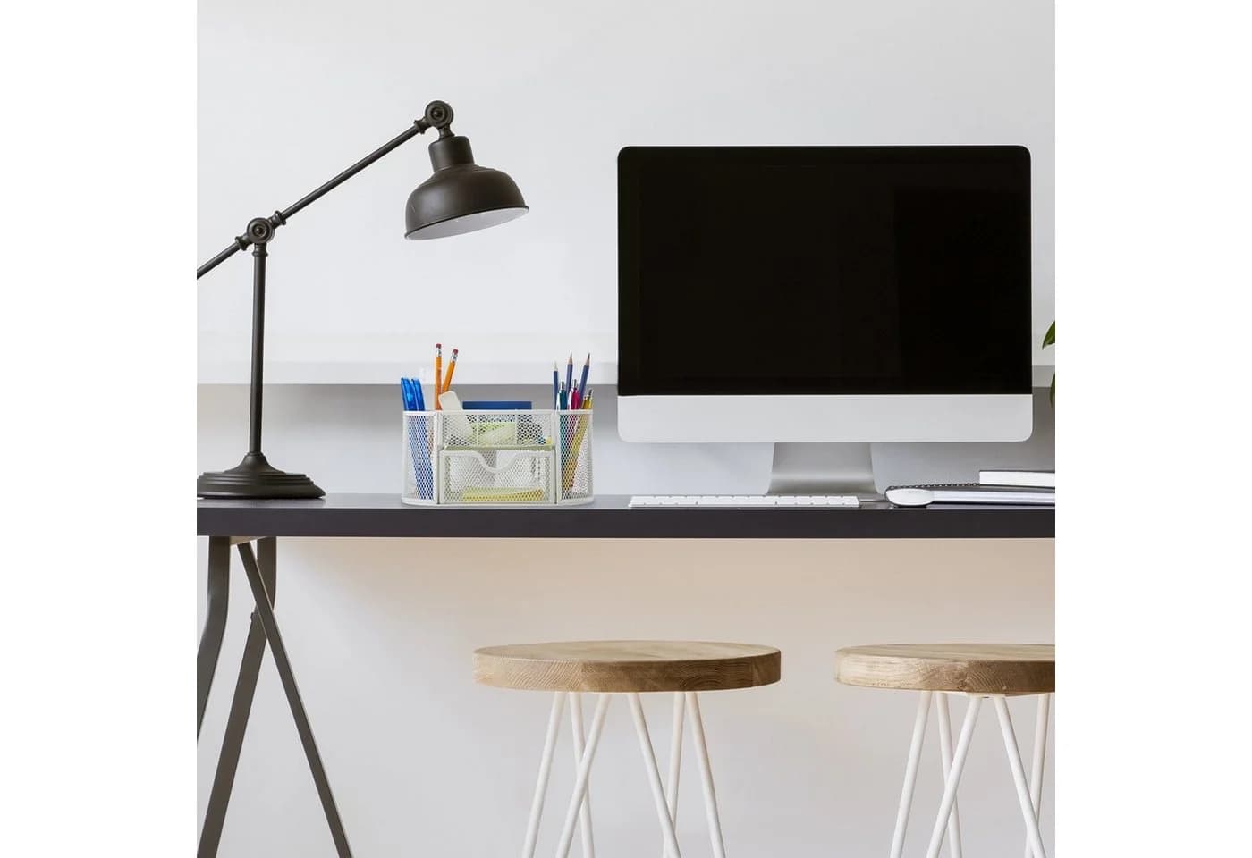 relaxdays Schreibtisch Organizer Stiftehalter Weiß Stahl Mesh Design