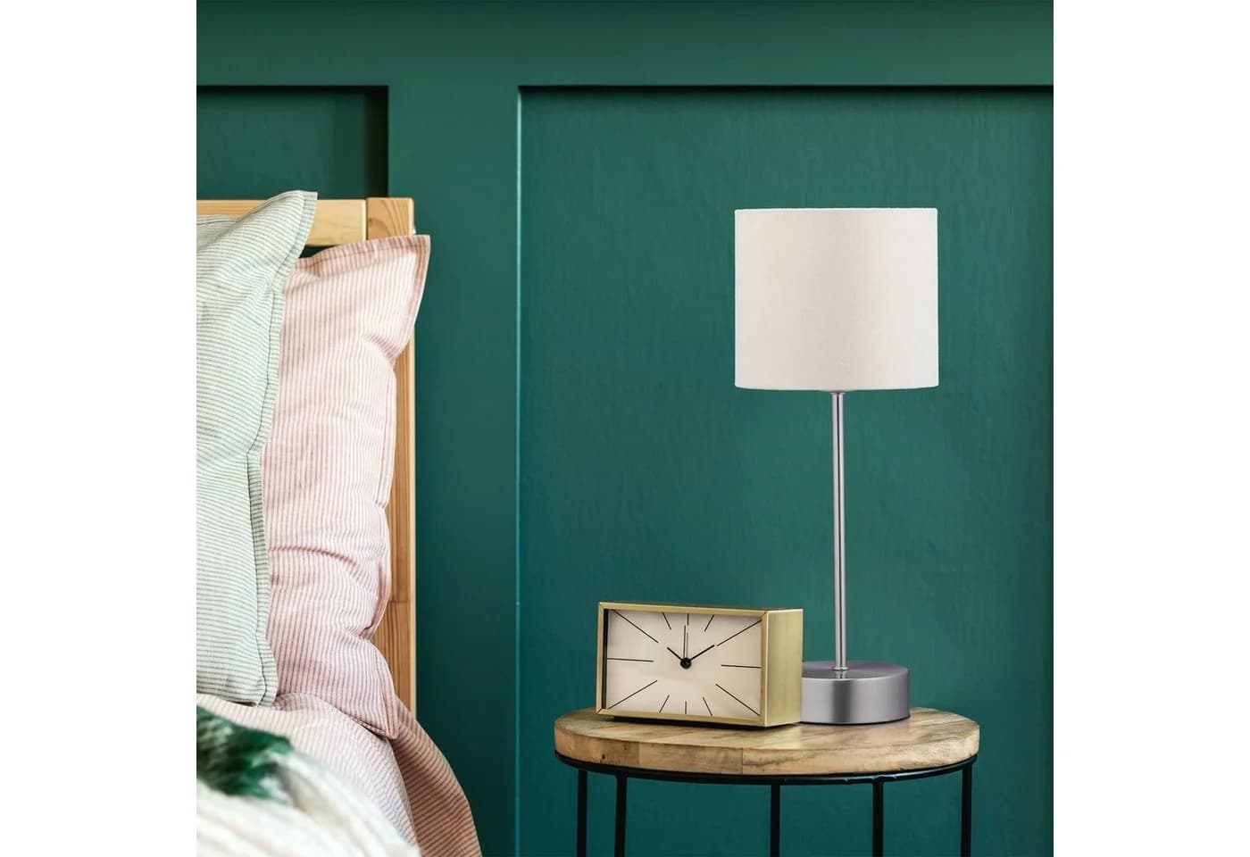 relaxdays Nachttischlampe Touch Silber Creme Vintage