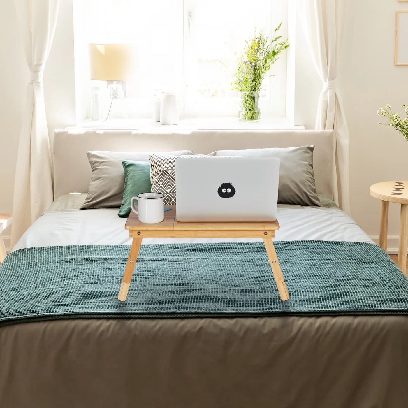 relaxdays Laptoptisch Klappbar Bambus Höhenverstellbar mit Schublade