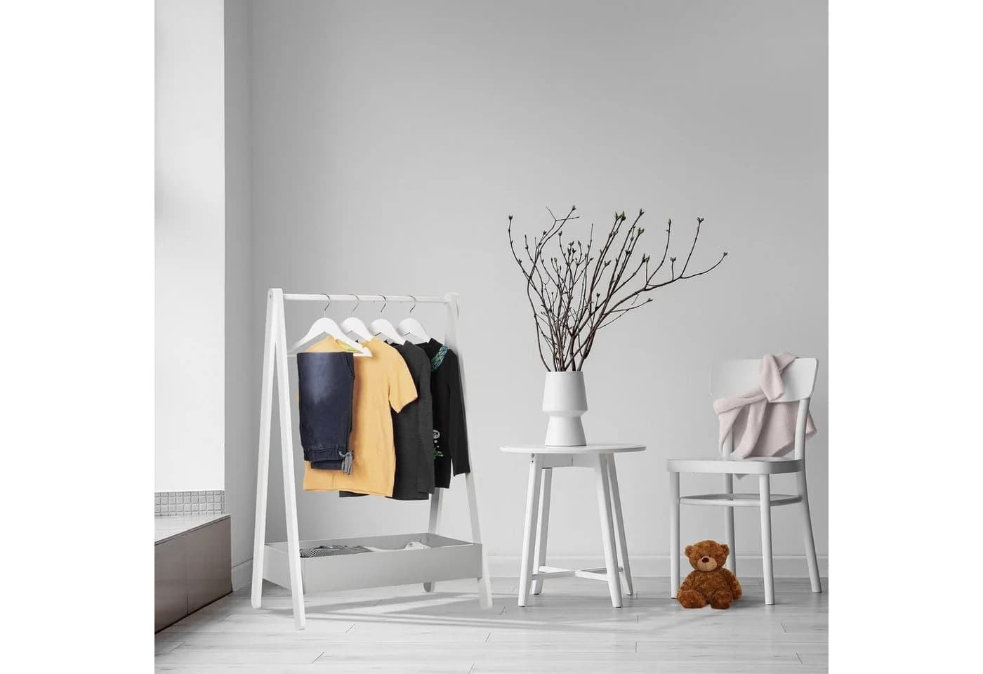 relaxdays Kleiderständer für Kind Weiß/Grau MDF Kiefernholz