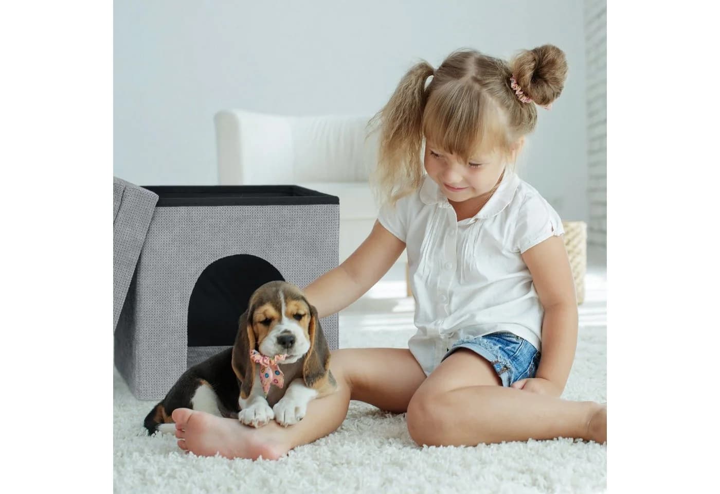 relaxdays Katzenliege Hocker Grau mit Kissen
