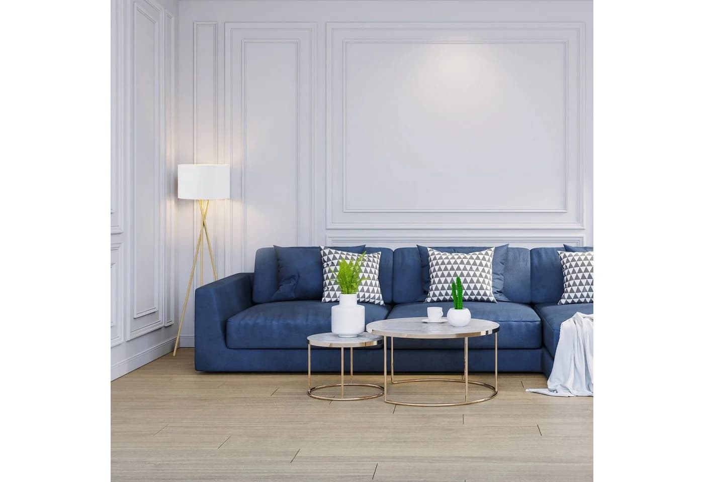 relaxdays Stehlampe Dreibein Weiß & Gold