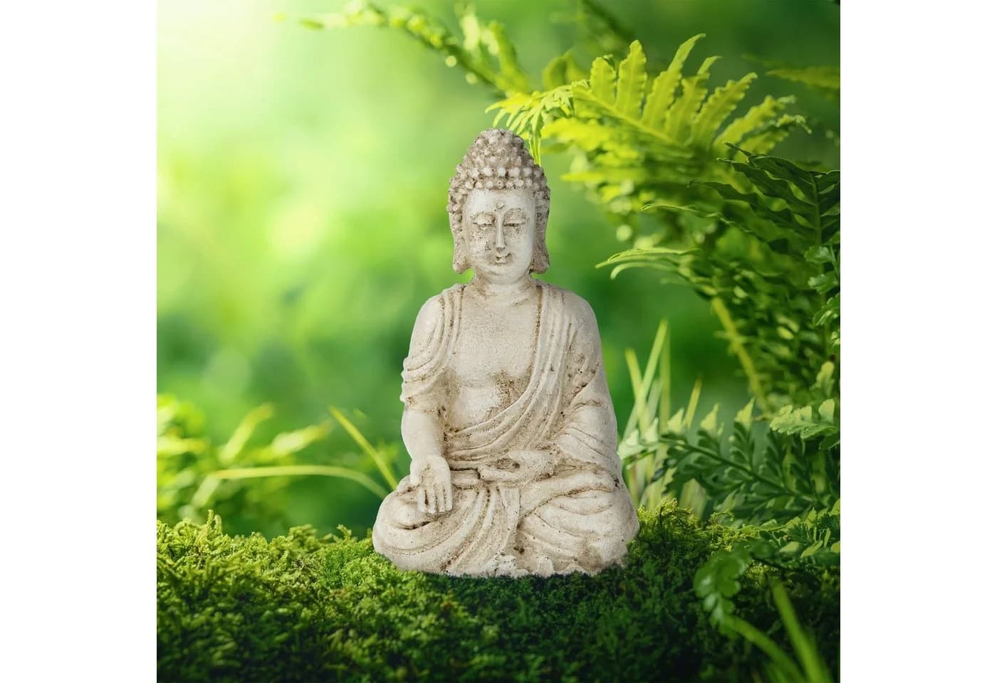 relaxdays Buddha Figur sitzend Cremeweiß Polyresin Vintage