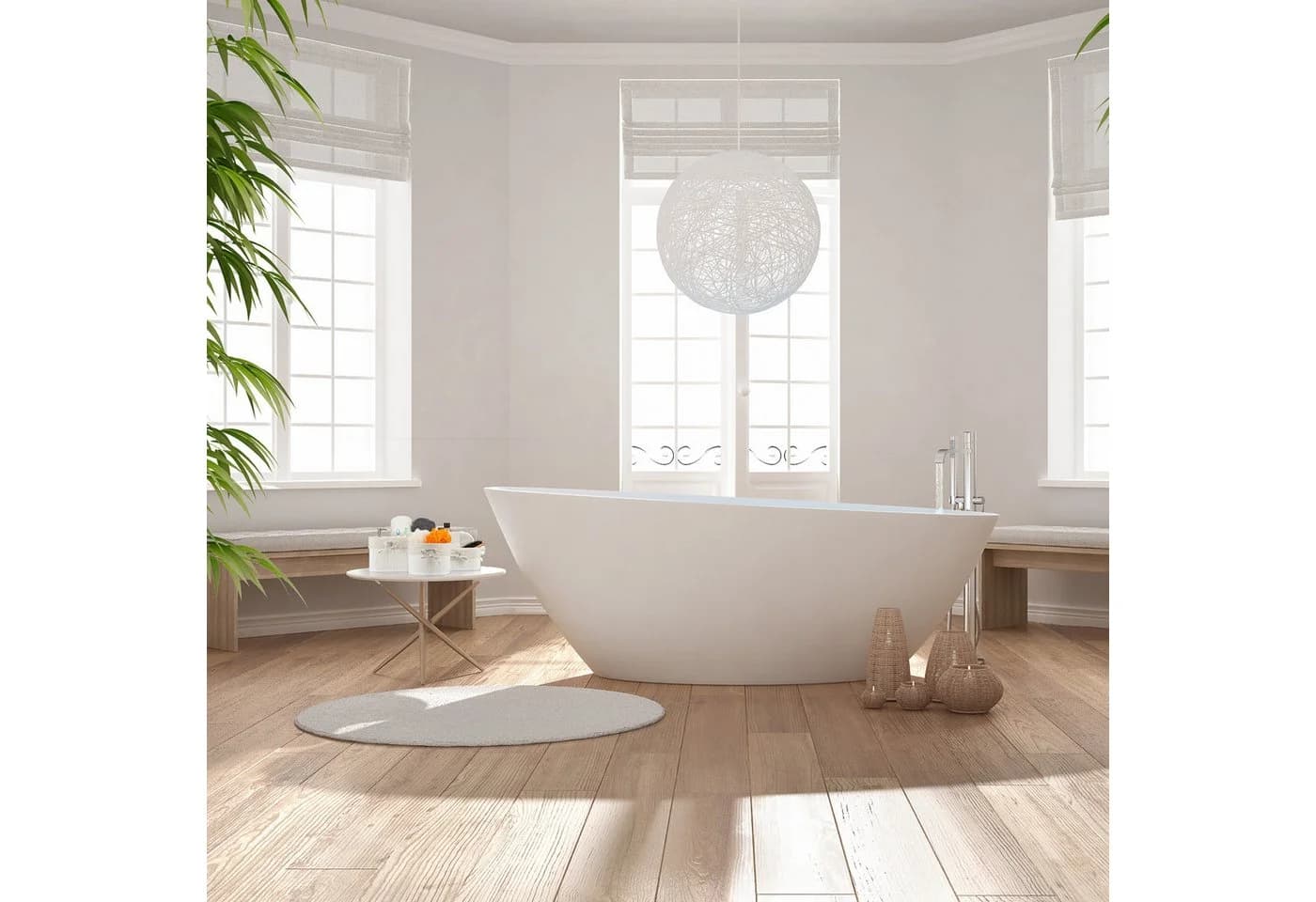 relaxdays Aufbewahrungskorb 4er Set Bambus Creme-Weiß