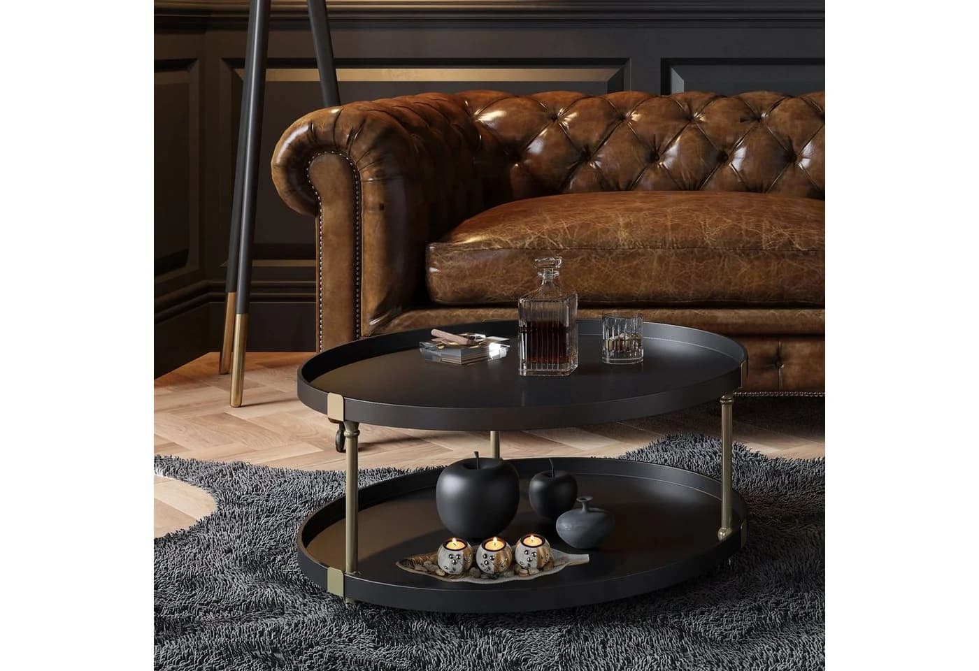 RELAXDAYS Teelichthalter Set mit Tablett 3-teilig Braun/Weiß Steinoptik