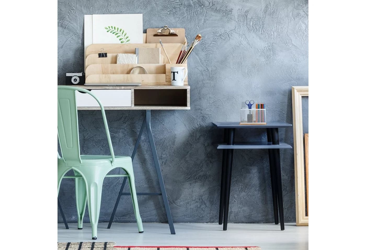 relaxdays Stiftehalter Organizer Bambus & Mesh Weiß