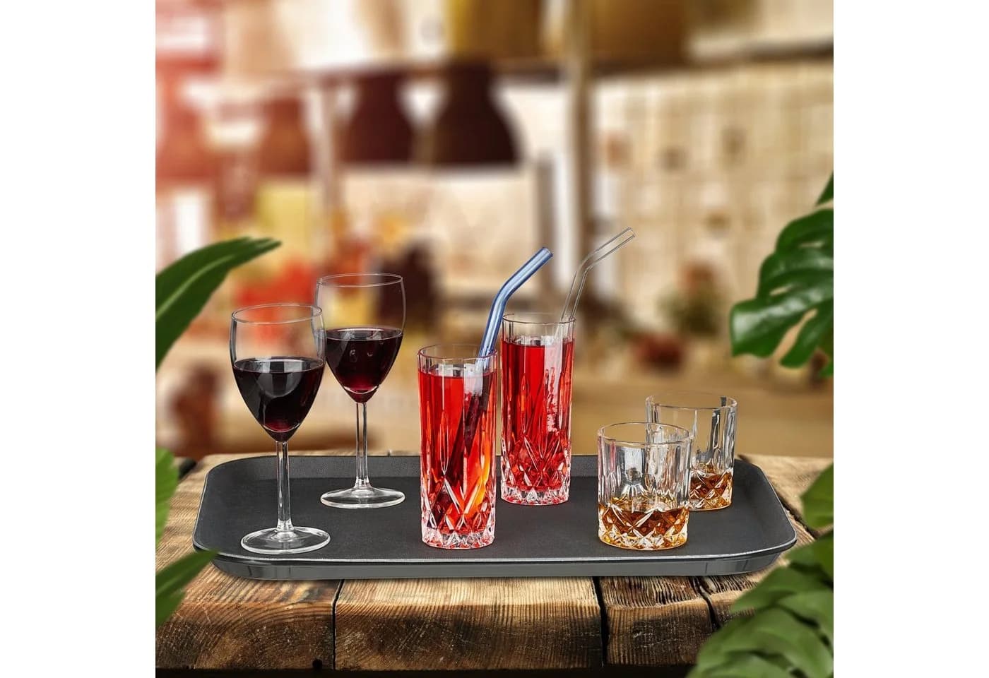 relaxdays Serviertablett 2er Set Schwarz Kunststoff