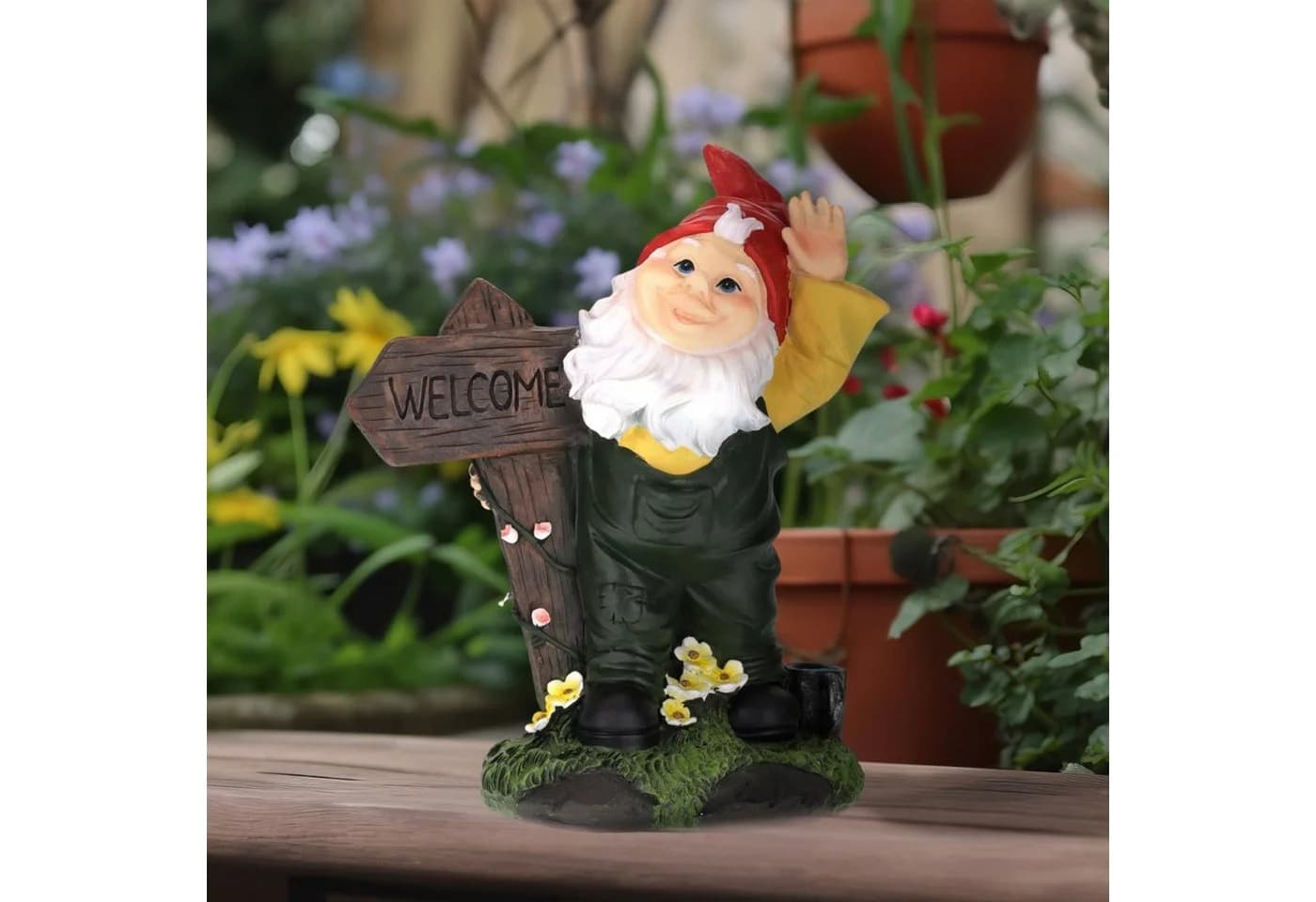 RELAXDAYS Gartenzwerg mit Welcome Schild Bunt Polyresin