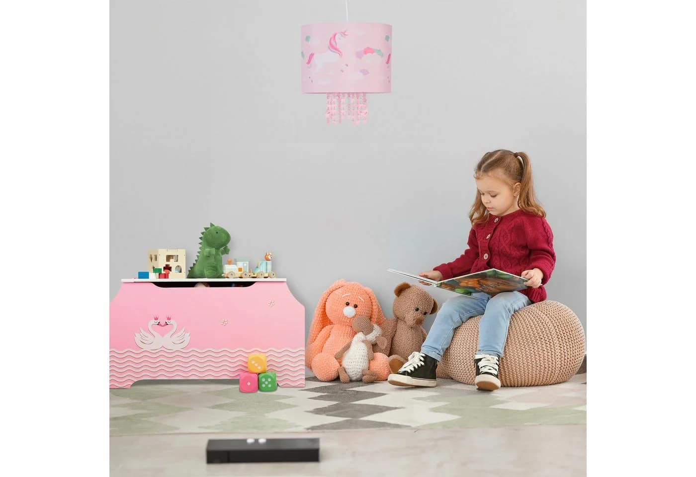 relaxdays Hängeleuchte Hängelampe für Kinderzimmer Einhorn Rosa