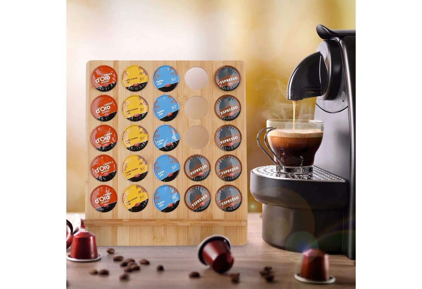 relaxdays Cafissimo Kapselhalter Bambus für 25 Kapseln