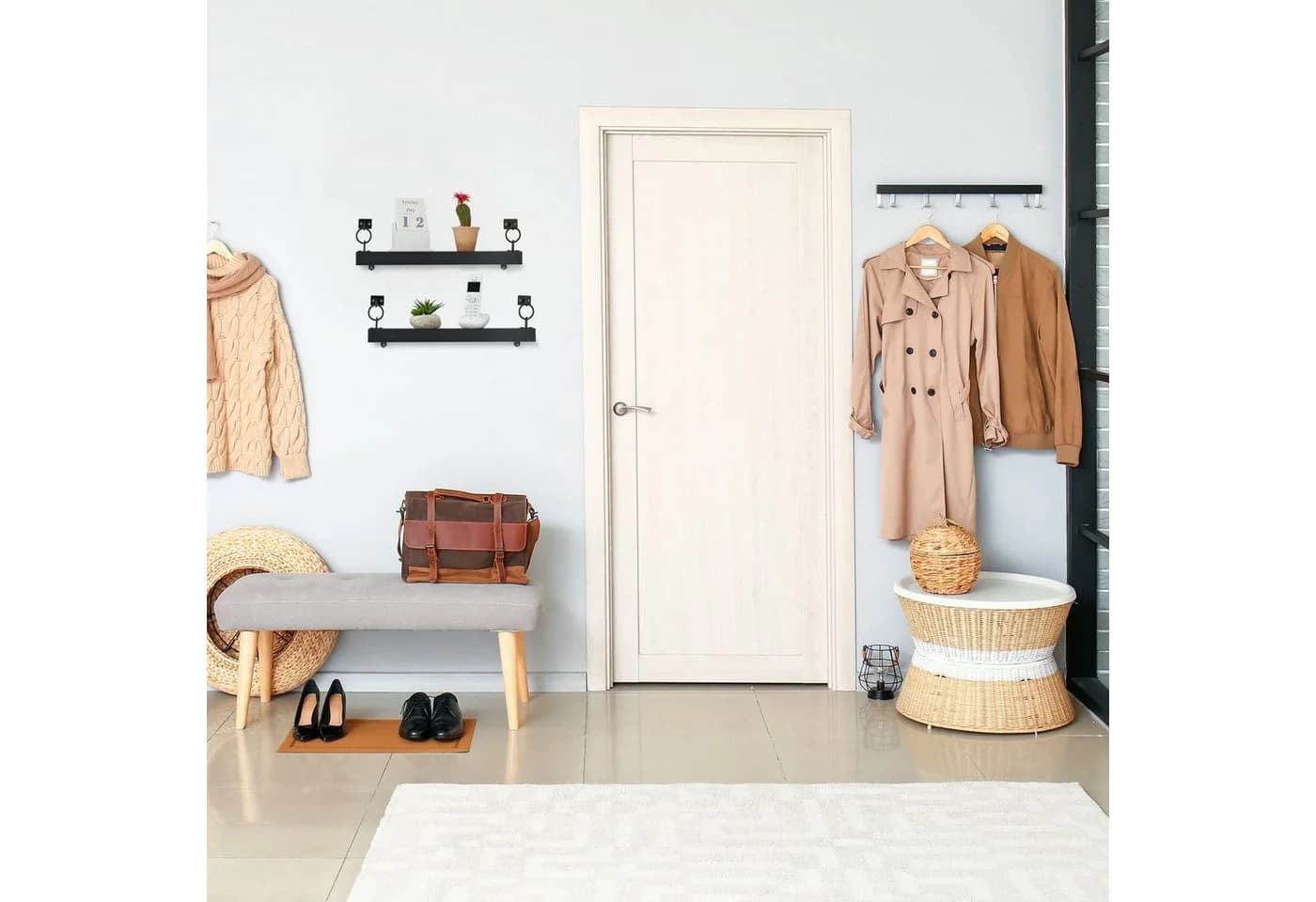 relaxdays Wandregal 2er Set Schwarz MDF & Eisen