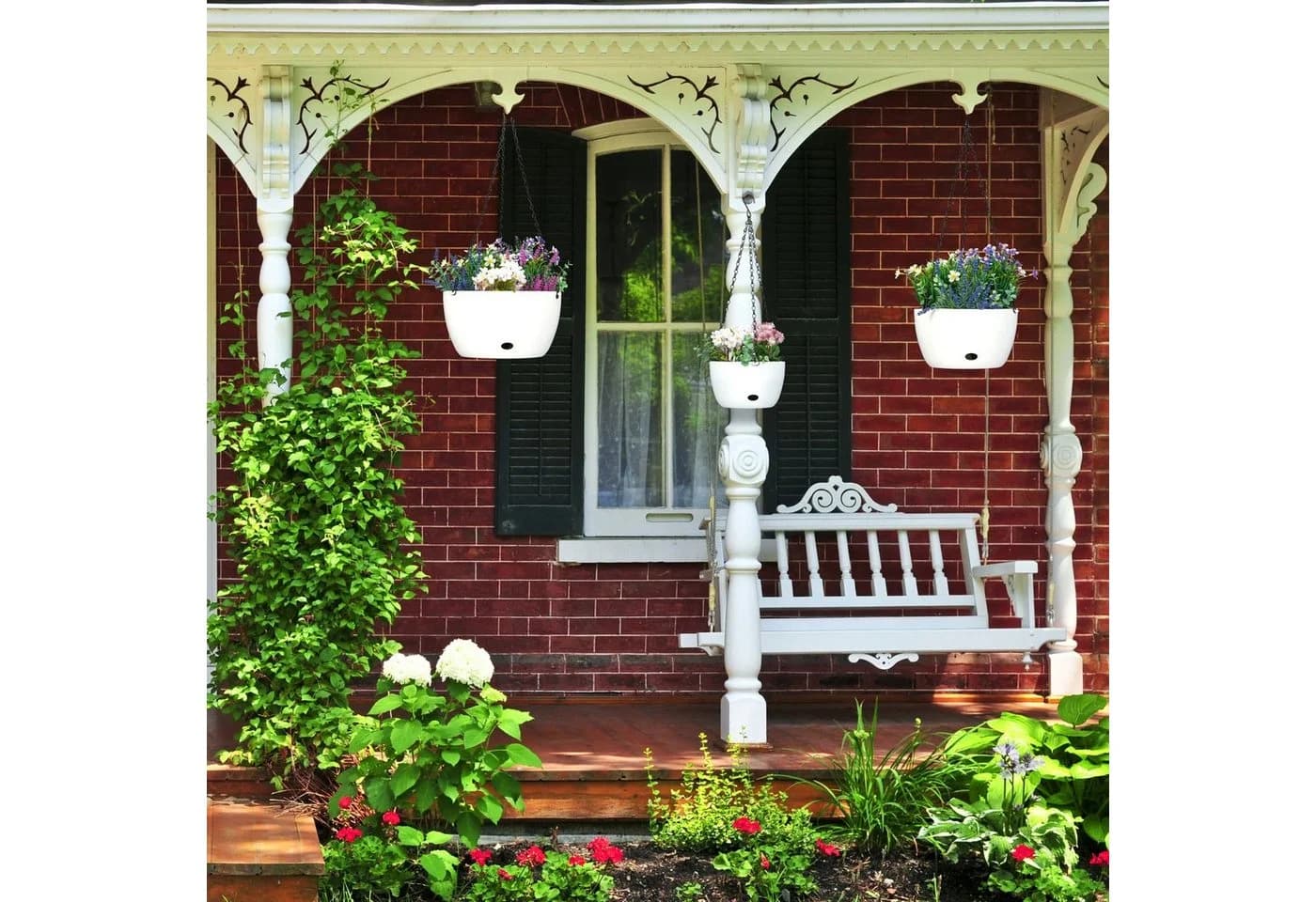 relaxdays Blumenampel mit Wasserspeicher 3er Set Weiß/Schwarz