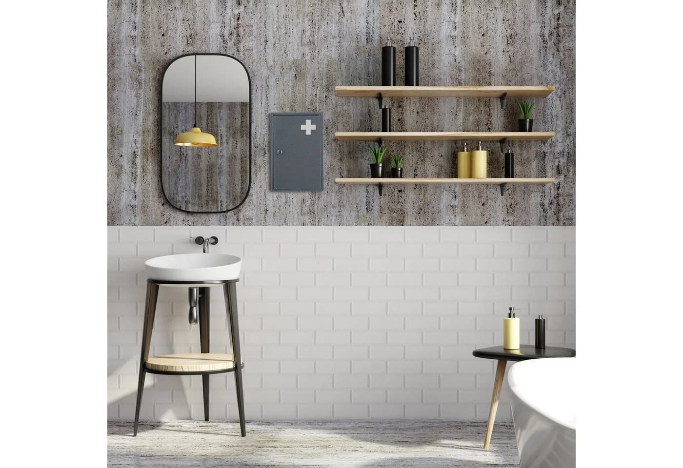 relaxdays Medizinschrank Abschließbar Grau Metall Wandmontage