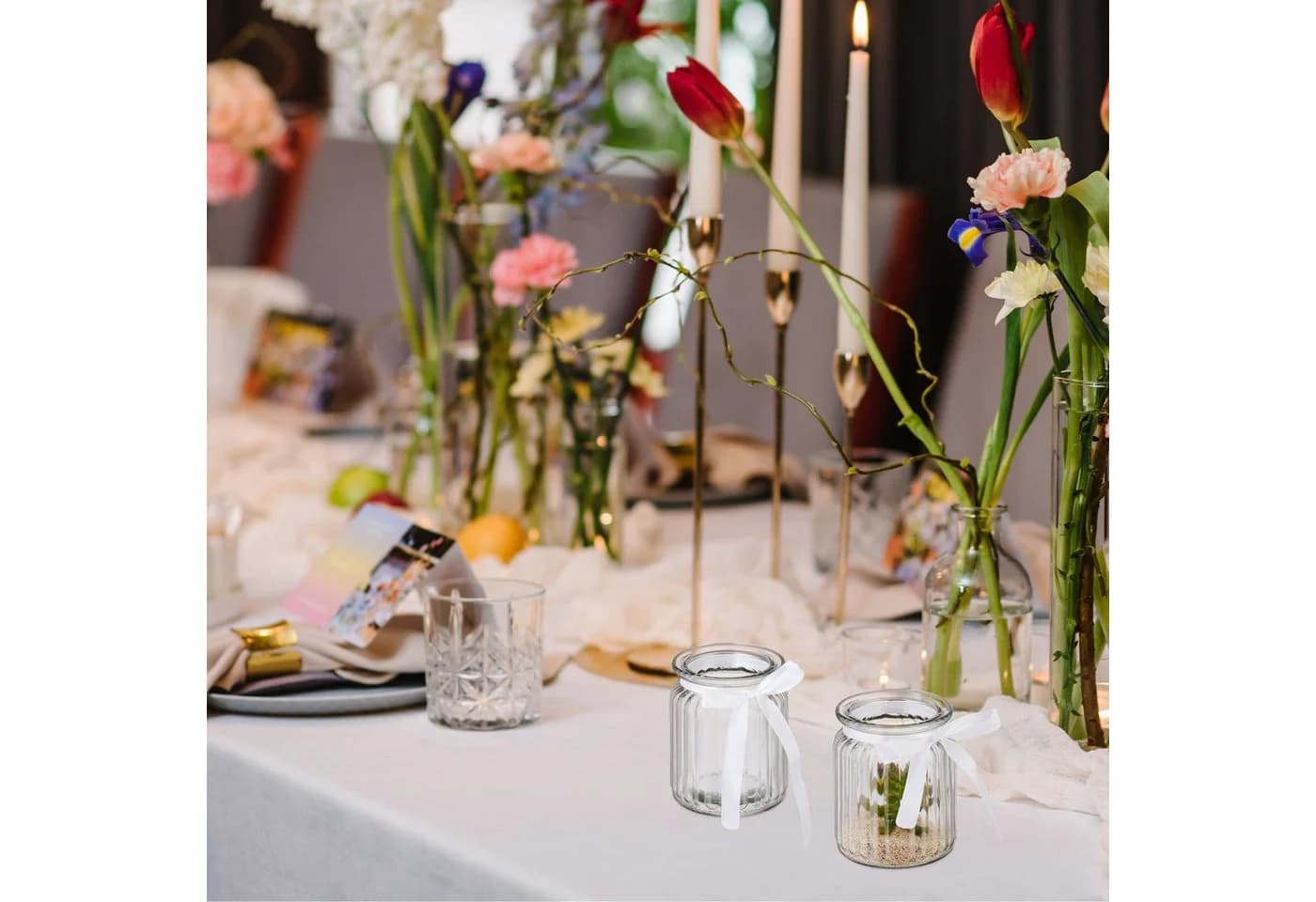 relaxdays Windlicht 12er Set Transparent Weiß Glas