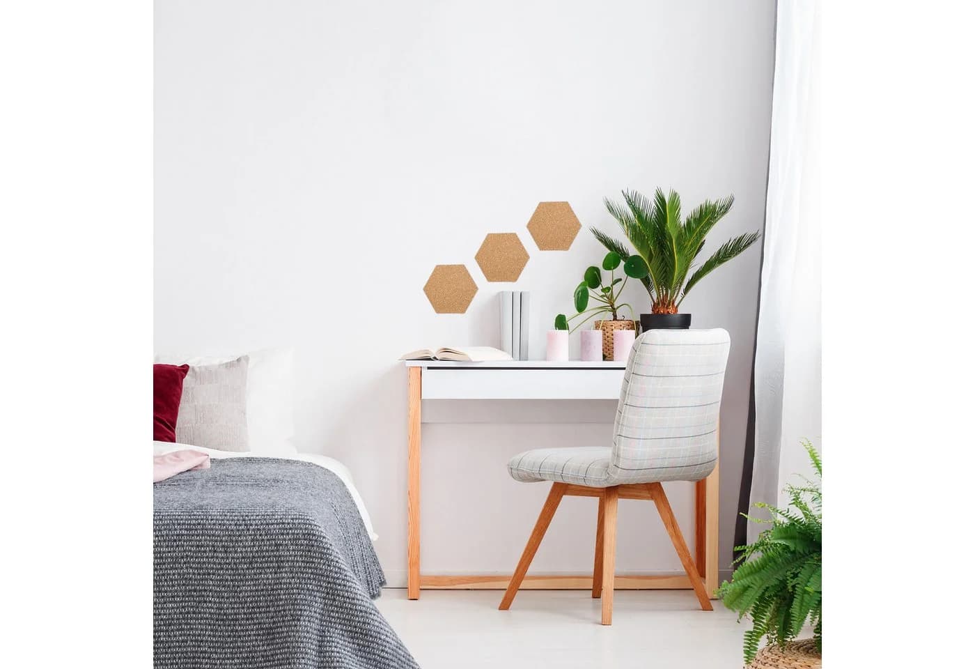 relaxdays Pinnwand 14er Set Sechseckig Kork Braun
