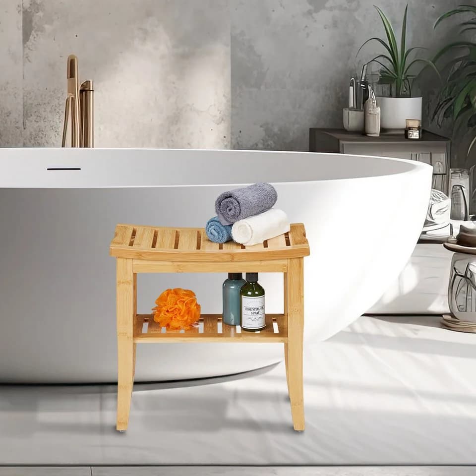 relaxdays Badhocker aus Bambus mit Ablagefläche