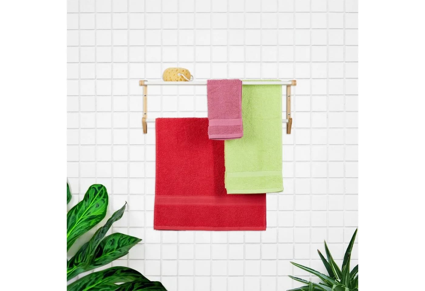 relaxdays Handtuchhalter Bambus Wand 4 Stangen Weiß