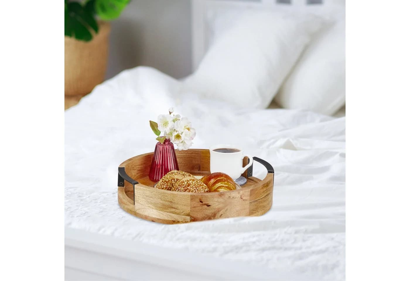 relaxdays Dekotablett Mangoholz