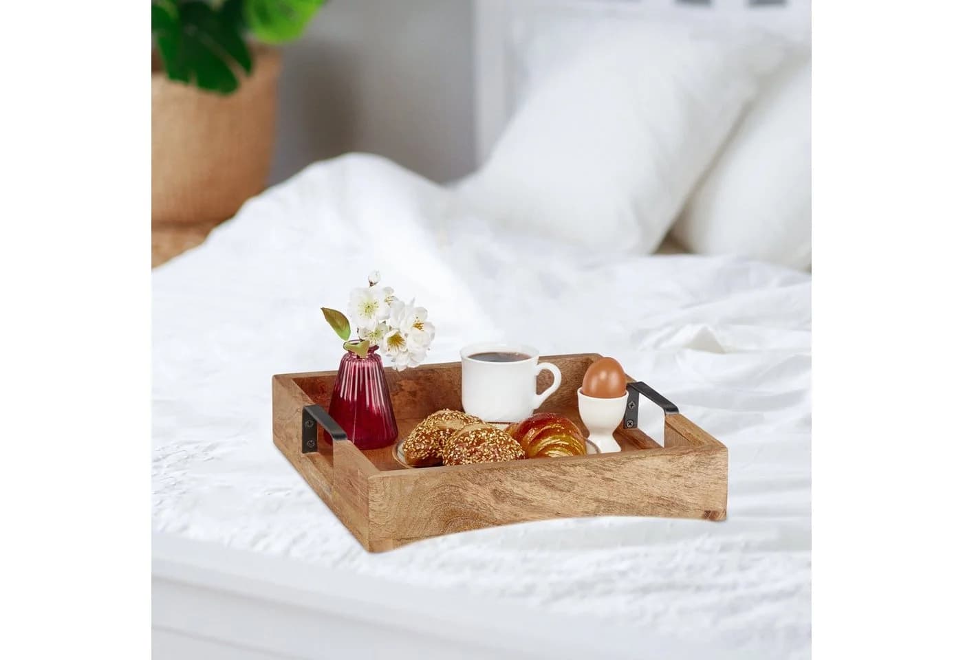 relaxdays Dekotablett Mangoholz Schwarz Modern
