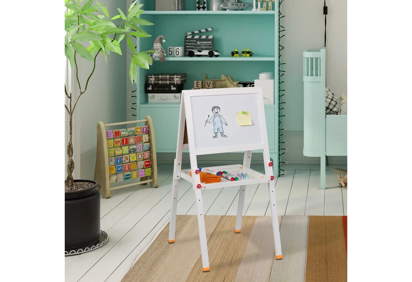relaxdays Kinderstandtafel mit Whiteboard, Magnetisch, 39 cm Breite