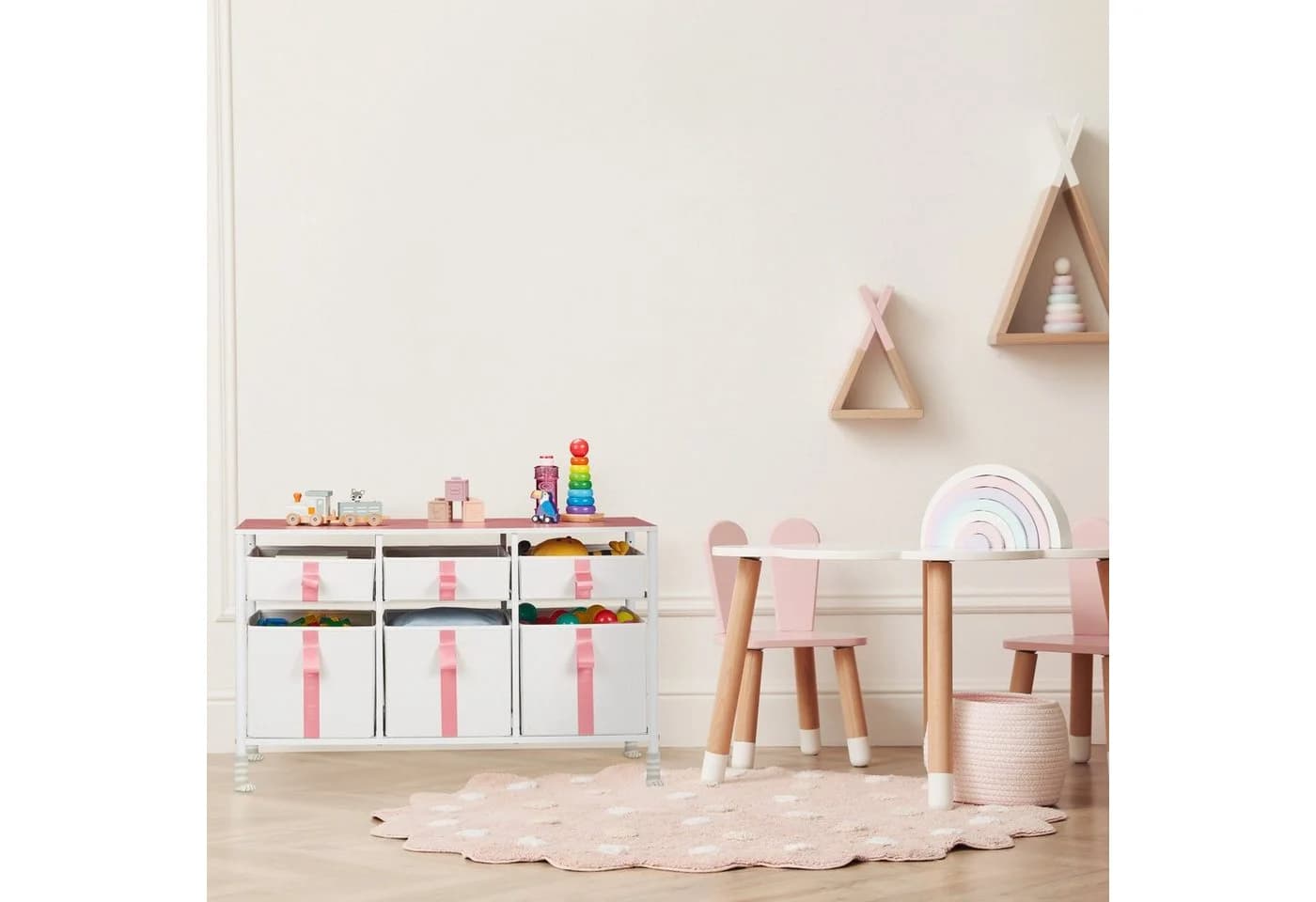 relaxdays Kinderkommode 6 Schubladen Rosa/Weiß