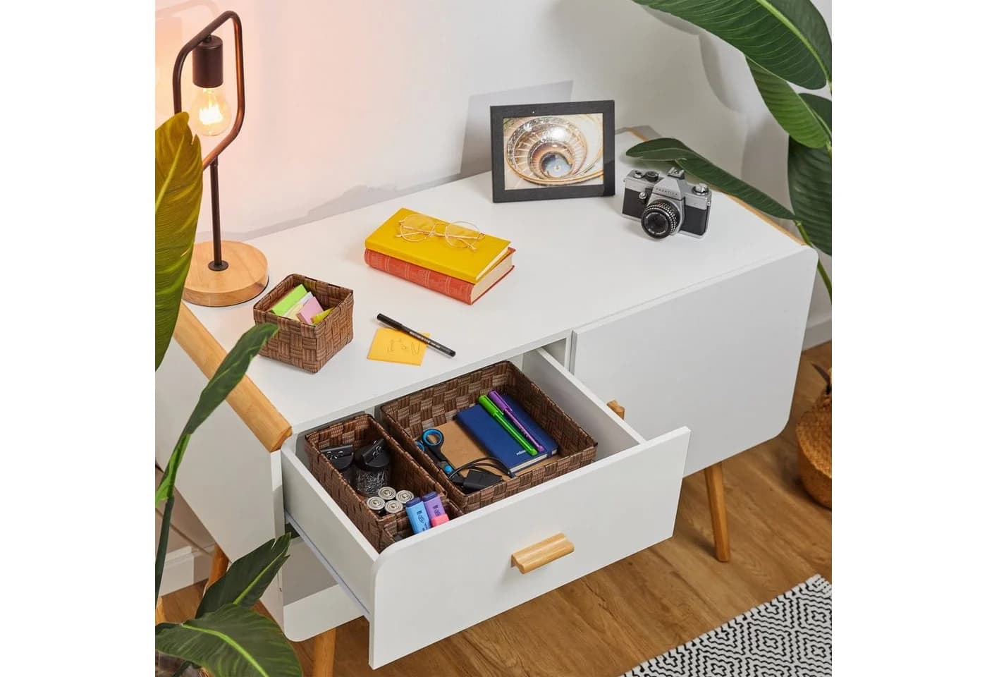 relaxdays Aufbewahrungskorb 4er Set Braun Flechtoptik