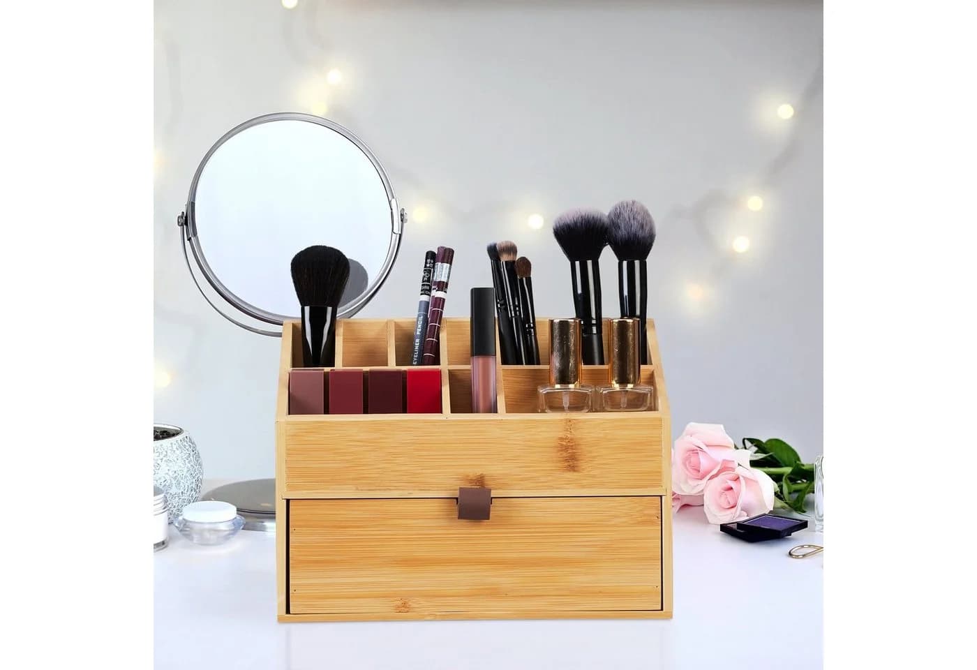 relaxdays Make-Up Organizer Kosmetik Organizer Bambus